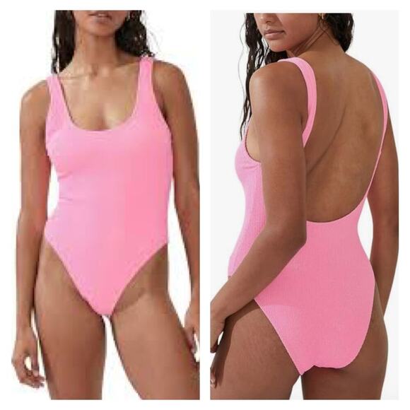 New COTTON-ON Body Scoop Back One-Piece Cheeky Swimsuit Malibu Pink Crinkle XL - Picture 1 of 14